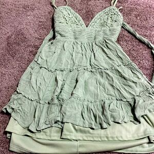 Green open back summer dress